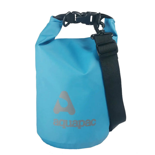 Front detail of Aquapac heavyweight waterproof dry bag in aqua colour in 7 litre version