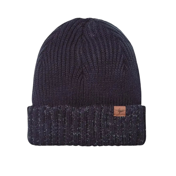 Front detail of Sealskinz Bacton waterpoof beanie hat in navy