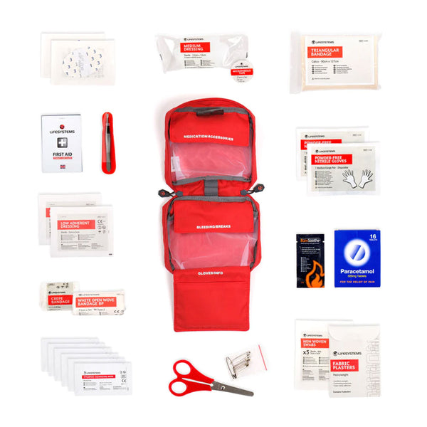 Lifesystems Adventurer first aid kit pack contents laid out flat