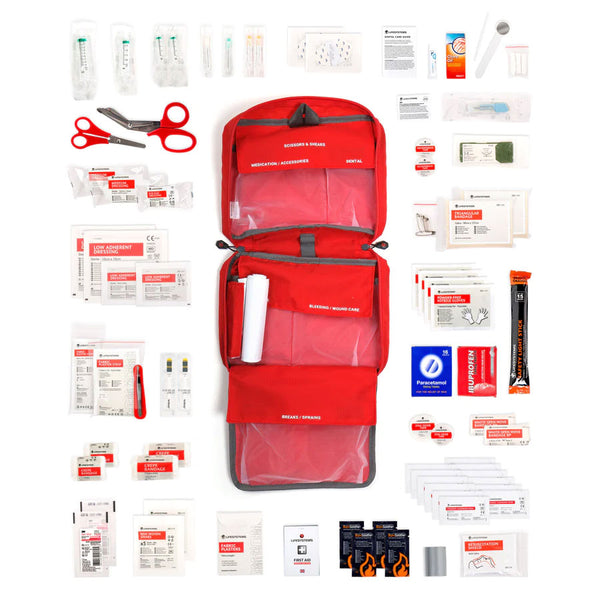Lifesystems Mountain Leader Pro first aid kit contents laid out flat