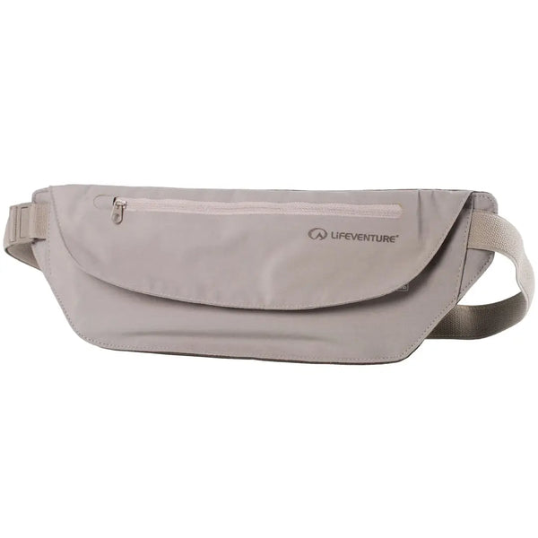 Lifeventure RFiD multi pocket waist wallet in beige showing the front detail