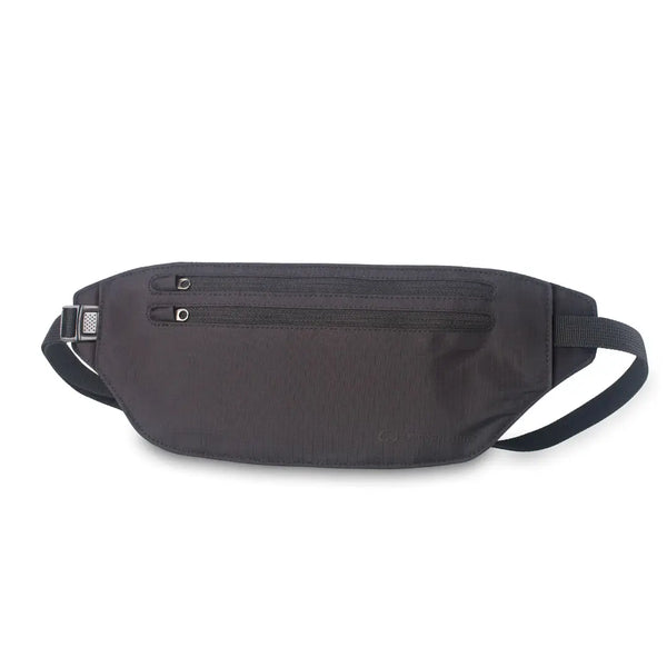 Lifeventure waterproof waist wallet money belt in black showing the front detail
