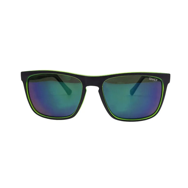 Front detail of Sinner Oak polarised sunglasses in dark blue with green reverse