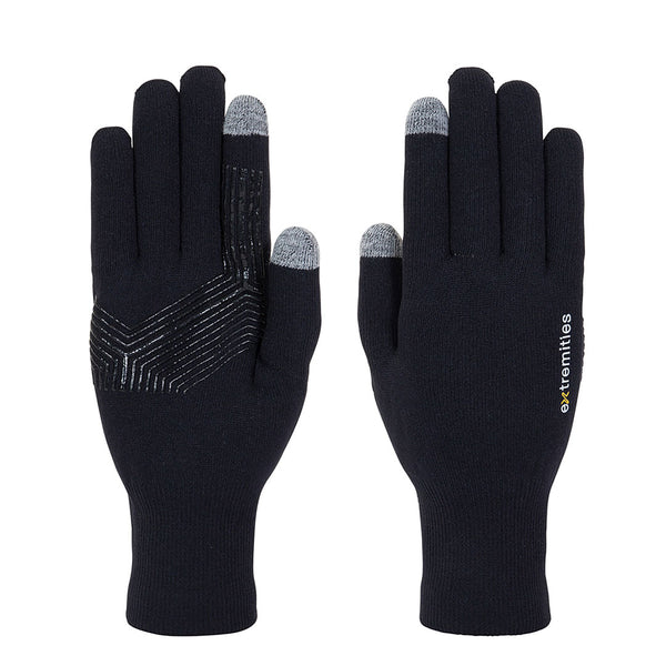 Pair of Extremities Evolution Waterproof Touchscreen Gloves in black photographed on a white background
