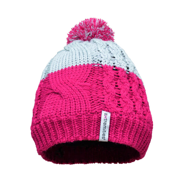 Front detail of Extremities insulated waffle bobble hat in pink