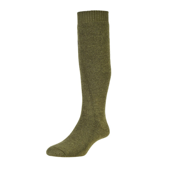 Sub Zero long wool walking sock in MOD green photographed on a white background