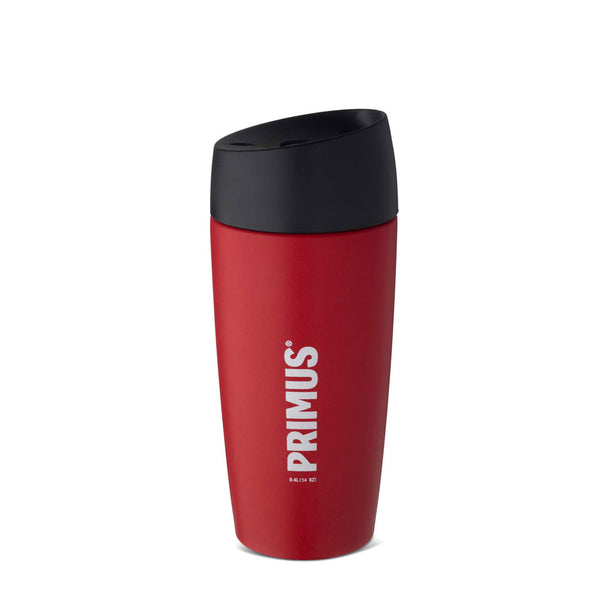 Studio shot on a white background of a 400ml Primus stainless steel commuter mug in red